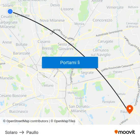 Solaro to Paullo map