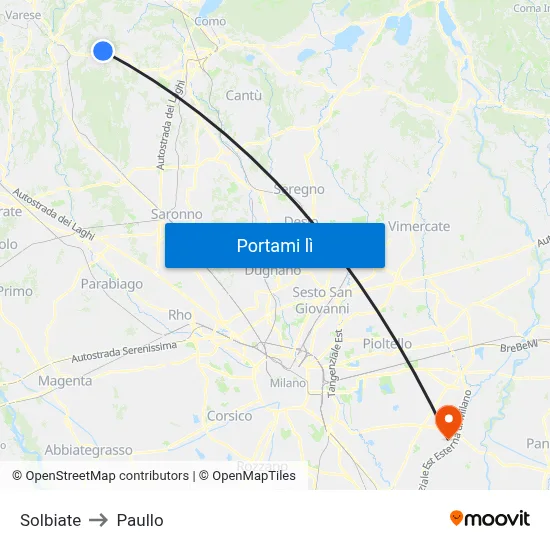 Solbiate to Paullo map