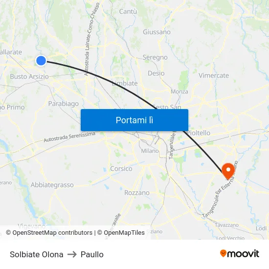 Solbiate Olona to Paullo map