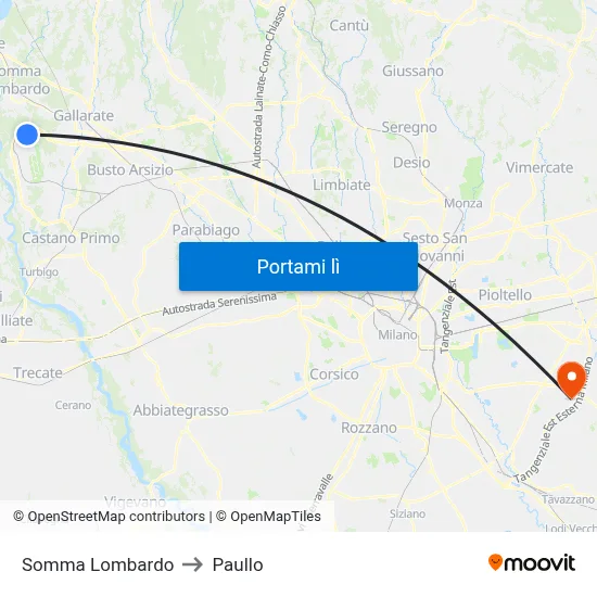 Somma Lombardo to Paullo map
