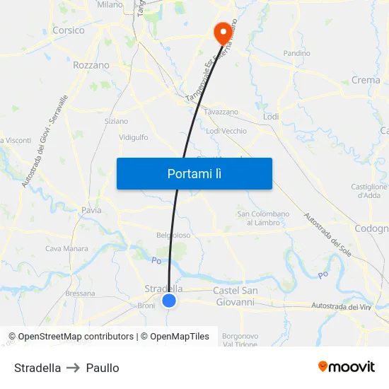 Stradella to Paullo map