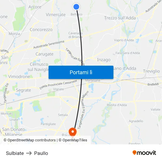 Sulbiate to Paullo map