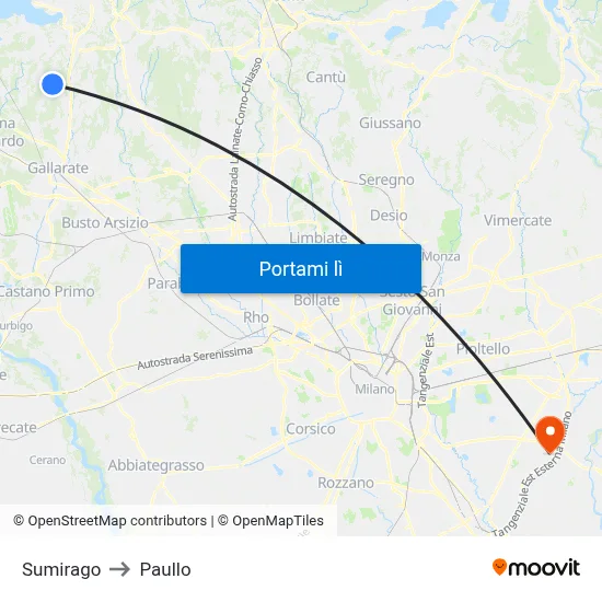Sumirago to Paullo map