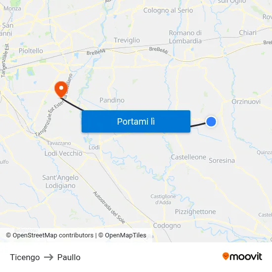 Ticengo to Paullo map