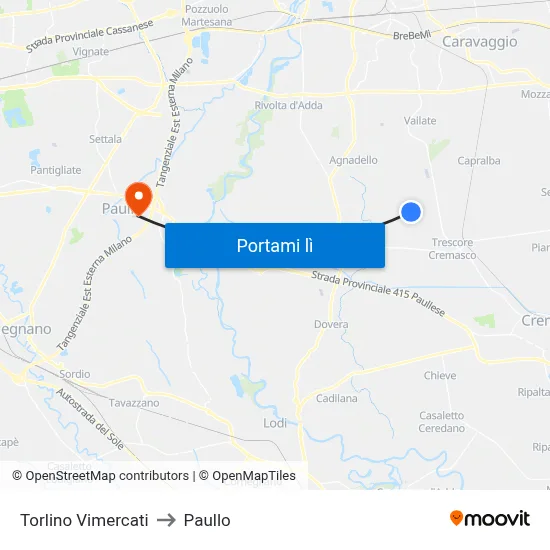 Torlino Vimercati to Paullo map
