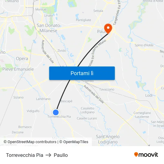 Torrevecchia Pia to Paullo map