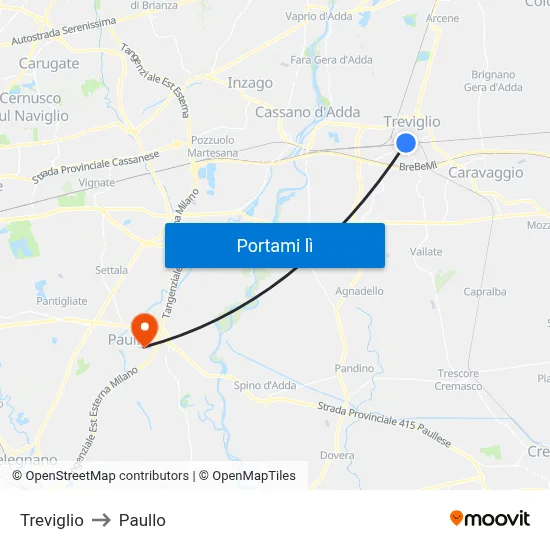 Treviglio to Paullo map