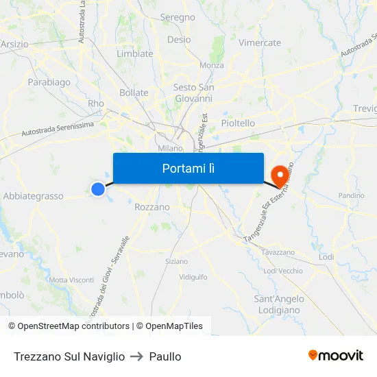 Trezzano Sul Naviglio to Paullo map