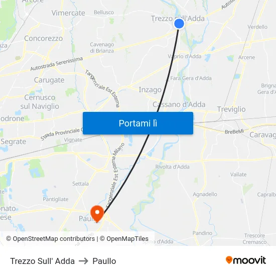 Trezzo Sull' Adda to Paullo map