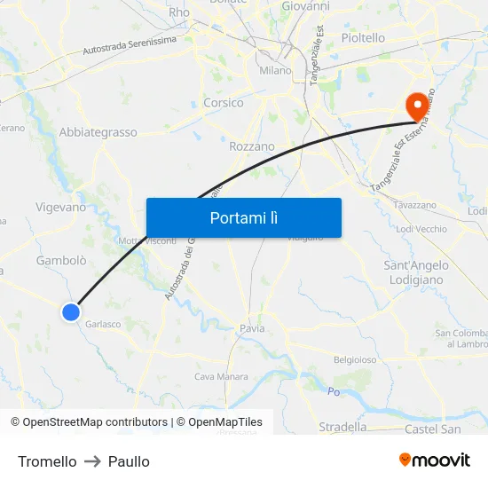 Tromello to Paullo map