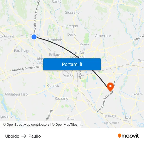 Uboldo to Paullo map