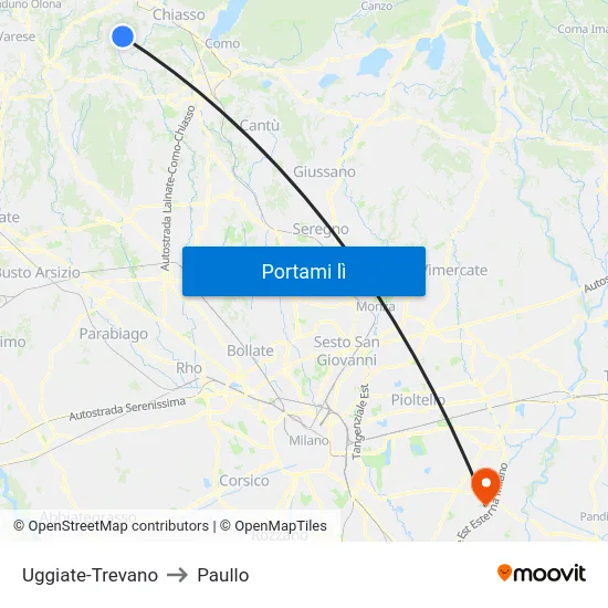 Uggiate-Trevano to Paullo map