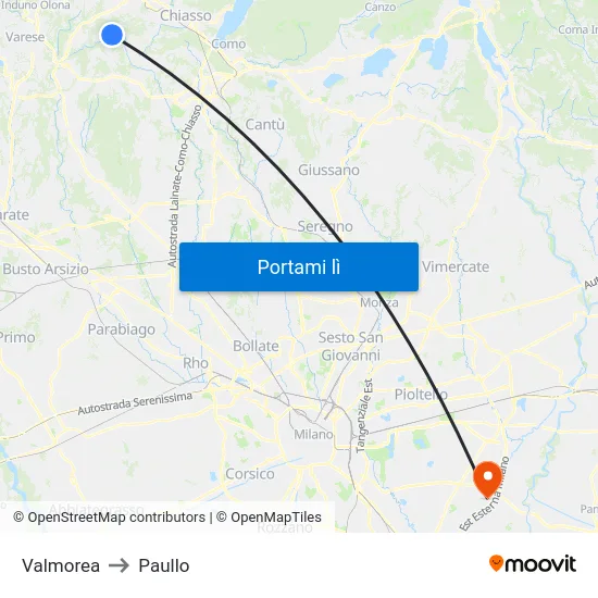 Valmorea to Paullo map
