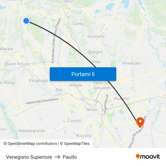 Venegono Superiore to Paullo map