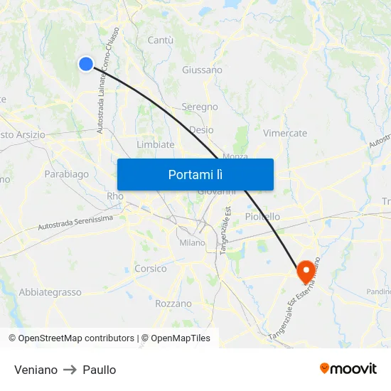 Veniano to Paullo map