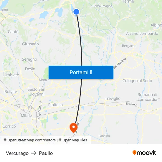 Vercurago to Paullo map