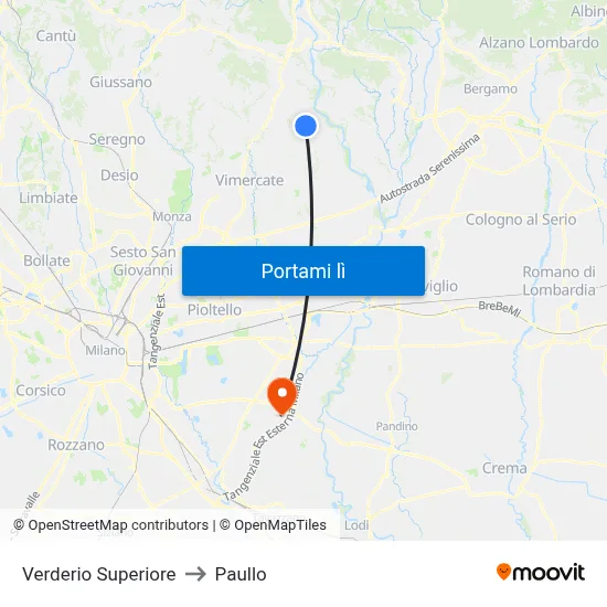 Verderio Superiore to Paullo map