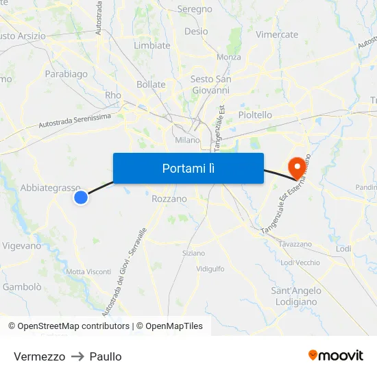 Vermezzo to Paullo map