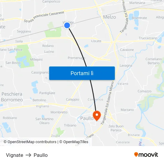 Vignate to Paullo map