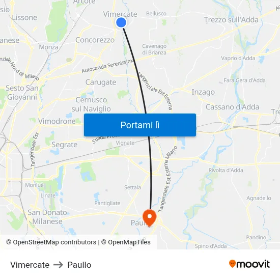 Vimercate to Paullo map