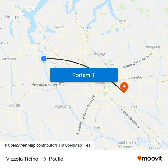 Vizzola Ticino to Paullo map