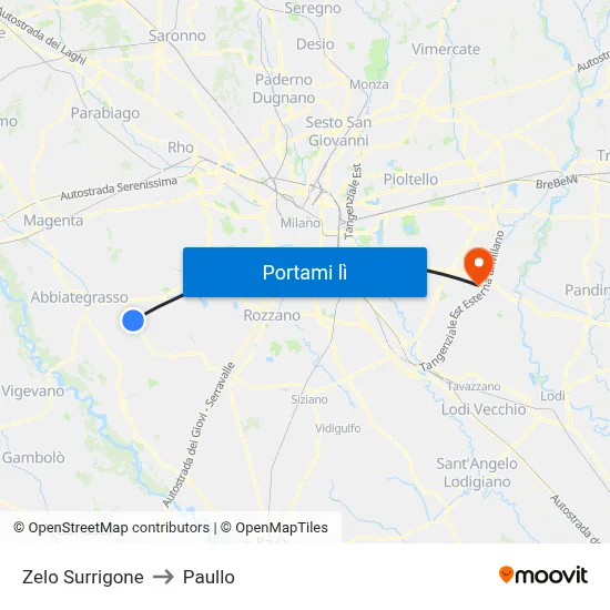Zelo Surrigone to Paullo map