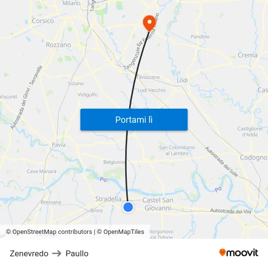 Zenevredo to Paullo map