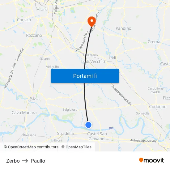 Zerbo to Paullo map
