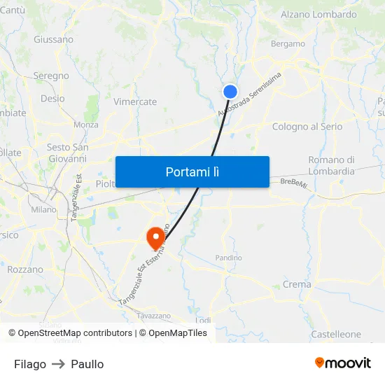 Filago to Paullo map