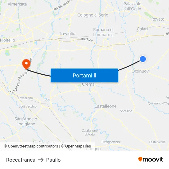 Roccafranca to Paullo map