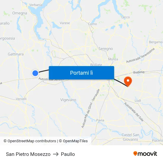 San Pietro Mosezzo to Paullo map
