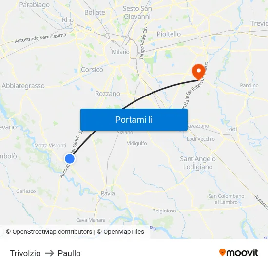 Trivolzio to Paullo map