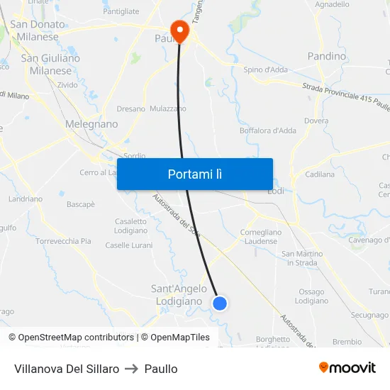 Villanova Del Sillaro to Paullo map