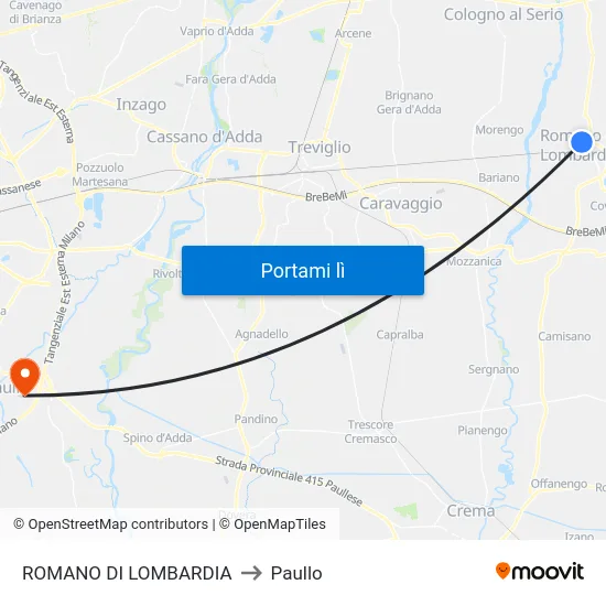 ROMANO DI LOMBARDIA to Paullo map