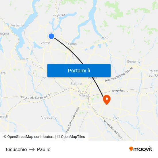 Bisuschio to Paullo map