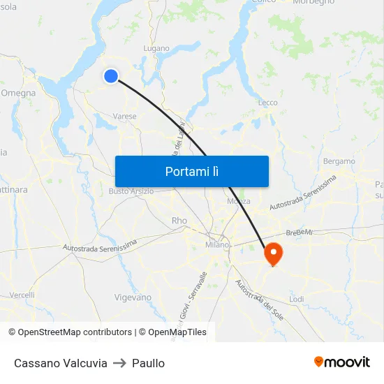 Cassano Valcuvia to Paullo map