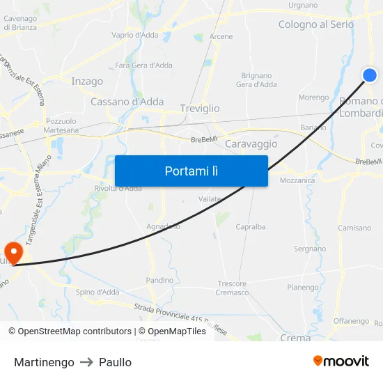 Martinengo to Paullo map
