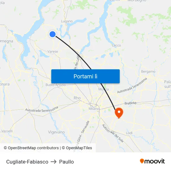 Cugliate-Fabiasco to Paullo map