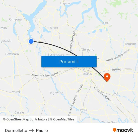 Dormelletto to Paullo map
