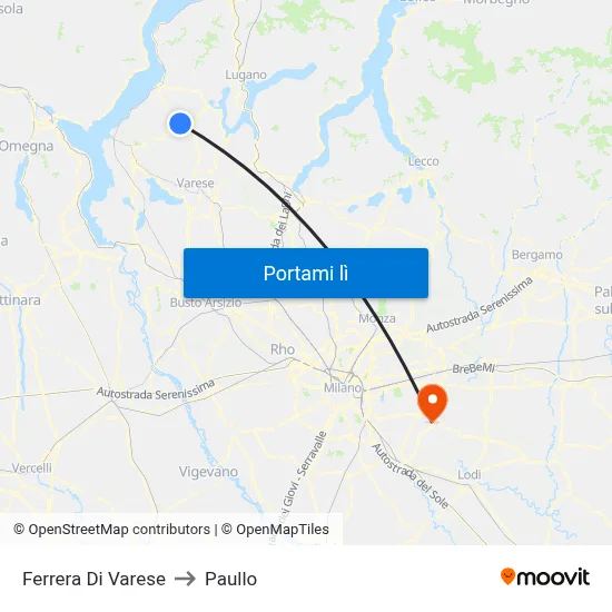 Ferrera Di Varese to Paullo map