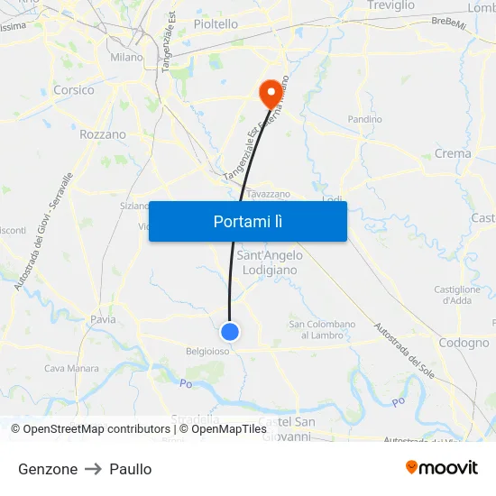 Genzone to Paullo map