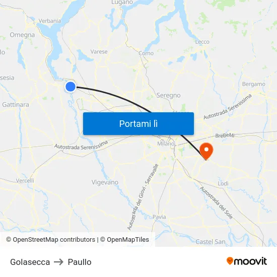 Golasecca to Paullo map