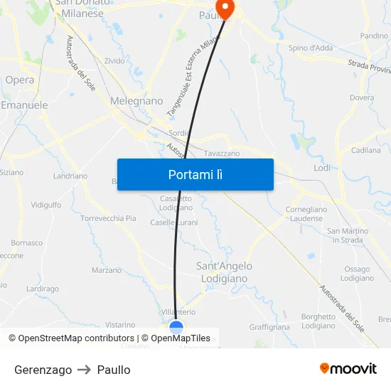 Gerenzago to Paullo map