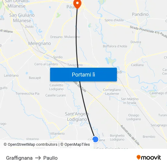 Graffignana to Paullo map