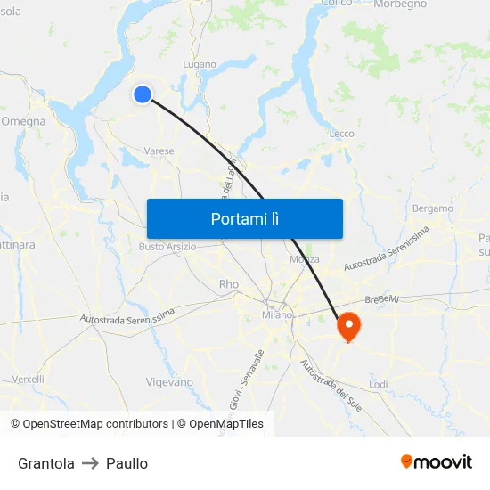 Grantola to Paullo map
