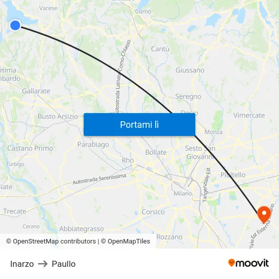 Inarzo to Paullo map