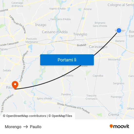 Morengo to Paullo map