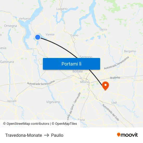 Travedona-Monate to Paullo map