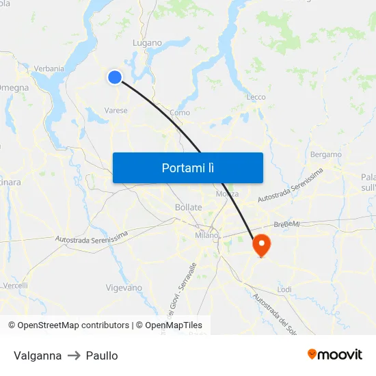 Valganna to Paullo map