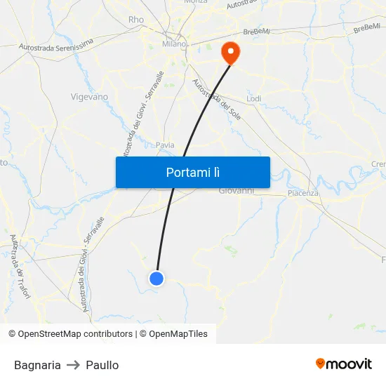 Bagnaria to Paullo map